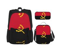 WZYCWB Cartable avec motif drapeau de l'Angola + trousse + sac à déjeuner pour tous les jours