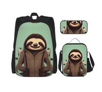WZYCWB Cartable avec motif paresseux + trousse + sac à déjeuner pour tous les jours