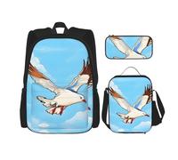 WZYCWB Cartable avec mouettes volantes + trousse + sac à déjeuner - Sac à dos combiné pour les trajets quotidiens
