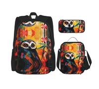 WZYCWB Cartable motif hibou graffiti + trousse + sac à déjeuner pour tous les jours