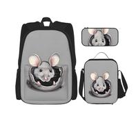 WZYCWB Cartable motif rat gris + trousse + sac à déjeuner pour tous les jours