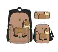 WZYCWB Cartable + trousse + sac à déjeuner avec motif âne - Sac à dos pour tous les jours