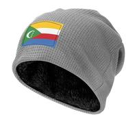 WZYCWB Casquette de ski chaude avec motif drapeau des Comores, capuche en polaire épaisse, bonnet tricoté élastique, gris clair, taille unique