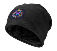WZYCWB Casquette de ski chaude noire à motifs de papillons formant un cercle, capuche buffet doublée de polaire épaisse, bonnet tricoté élastique, Noir , taille unique