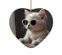 WZYCWB Ce chaton en céramique en forme de cœur portant des lunettes de soleil imprimées avec un motif est parfait pour les fêtes de Noël d'hiver et la décoration de la maison.