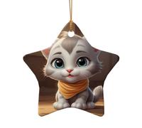 WZYCWB Ce chaton timide en céramique en forme d'étoile imprimé avec un motif est parfait pour les fêtes de Noël d'hiver et la décoration de la maison.