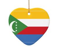WZYCWB Ce drapeau de sapin de Noël en céramique en forme de cœur des Comores imprimé avec un motif est parfait pour les fêtes de Noël d'hiver et la décoration de la maison.