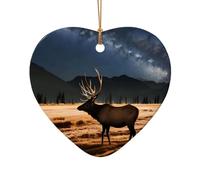 WZYCWB Ce sapin de Noël en céramique en forme de cœur avec motif d'élan dans la prairie est parfait pour les fêtes de Noël d'hiver et la décoration de la maison.