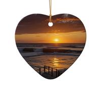 WZYCWB Ce sapin de Noël en céramique en forme de cœur avec motif vagues et coucher de soleil est parfait pour les fêtes de Noël d'hiver et la décoration de la maison.