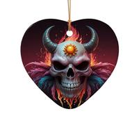 WZYCWB Ce sapin de Noël en céramique en forme de cœur avec tête de mort et marguerite imprimée avec un motif est parfait pour les fêtes de Noël d'hiver et la décoration de la maison.