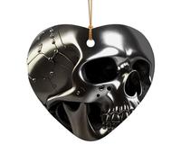 WZYCWB Ce sapin de Noël en céramique en forme de cœur avec tête de mort imprimé avec un motif est parfait pour les fêtes de Noël d'hiver et la décoration de la maison.