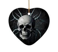 WZYCWB Ce sapin de Noël en céramique en forme de cœur bleu avec motif crâne et araignée est parfait pour les fêtes de Noël d'hiver et la décoration de la maison.