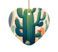 WZYCWB Ce sapin de Noël en céramique en forme de cœur cactus abstrait imprimé avec un motif est parfait pour les fêtes de Noël d'hiver et la décoration de la maison.