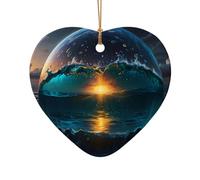WZYCWB Ce sapin de Noël en céramique en forme de cœur Dream Core Wave imprimé avec un motif est parfait pour les fêtes de Noël d'hiver et la décoration de la maison.