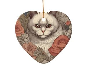 WZYCWB Ce sapin de Noël en céramique en forme de cœur en gros plan d'un œil de chat profond imprimé avec un motif est parfait pour les fêtes de Noël d'hiver et la décoration de la maison.