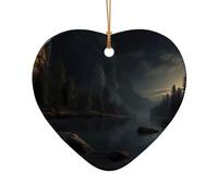 WZYCWB Ce sapin de Noël en céramique en forme de cœur imprimé avec un motif est parfait pour les fêtes de Noël d'hiver et la décoration de la maison.