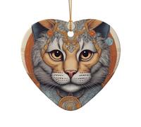 WZYCWB Ce sapin de Noël en céramique en forme de cœur imprimé œil de chat avec un motif est parfait pour les fêtes de Noël d'hiver et la décoration de la maison.