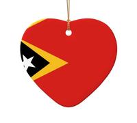 WZYCWB Ce sapin de Noël en céramique en forme de cœur République démocratique du Timor-Leste imprimé avec un motif est parfait pour les fêtes de Noël d'hiver et la décoration de la maison.