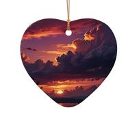 WZYCWB Ce sapin de Noël en céramique en forme de cœur violet ciel coucher de soleil imprimé avec un motif est parfait pour les fêtes de Noël d'hiver et la décoration de la maison.