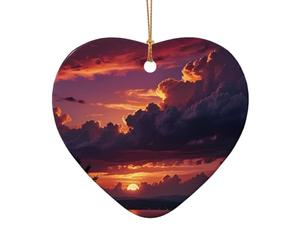 WZYCWB Ce sapin de Noël en céramique en forme de cœur violet ciel coucher de soleil imprimé avec un motif est parfait pour les fêtes de Noël d'hiver et la décoration de la maison.