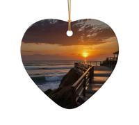 WZYCWB Ce sapin de Noël en céramique en forme de cœur WavesStairsSunset imprimé avec un motif est parfait pour les fêtes de Noël d'hiver et la décoration de la maison.