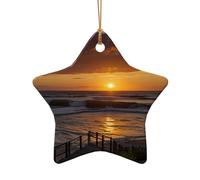 WZYCWB Ce sapin de Noël en céramique en forme d'étoile avec motif vagues et coucher de soleil est parfait pour les fêtes de Noël d'hiver et la décoration de la maison.