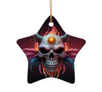 WZYCWB Ce sapin de Noël en céramique en forme d'étoile avec tête de mort et marguerite imprimée avec un motif est parfait pour les fêtes de Noël d'hiver et la décoration de la maison.