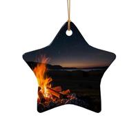 WZYCWB Ce sapin de Noël en céramique en forme d'étoile avec un feu de camp imprimé avec un motif est parfait pour les fêtes de Noël d'hiver et la décoration de la maison.