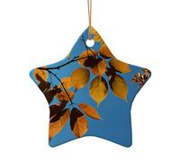 WZYCWB Ce sapin de Noël en céramique en forme d'étoile bleu ciel et feuilles imprimées avec un motif est parfait pour les fêtes de Noël d'hiver et la décoration de la maison.