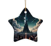 WZYCWB Ce sapin de Noël en céramique en forme d'étoile est un noyau de rêve de ville imprimé avec un motif est parfait pour les fêtes de Noël d'hiver et la décoration de la maison.