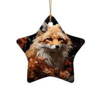 WZYCWB Ce sapin de Noël en céramique en forme d'étoile renard et fleurs imprimé avec un motif est parfait pour les fêtes de Noël d'hiver et la décoration de la maison.