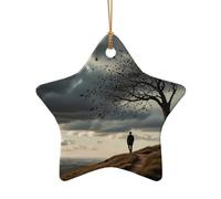 WZYCWB Ce sapin de Noël en céramique en forme d'étoile souffle de vent imprimé avec un motif est parfait pour les fêtes de Noël d'hiver et la décoration de la maison.