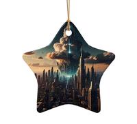 WZYCWB Ce sapin de Noël en céramique en forme d'étoile suspendu avec une technologie imprimée avec un motif est parfait pour les fêtes de Noël d'hiver et la décoration de la maison.