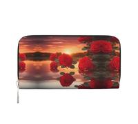 WZYCWB Ces pochettes en cuir noir avec fermeture éclair et porte-cartes sont parfaites pour les voyages ou un usage quotidien, Roses rouges au coucher du soleil, Taille unique