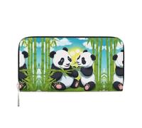 WZYCWB Ces pochettes en cuir noir avec fermeture éclair et porte-cartes sont parfaites pour les voyages ou un usage quotidien, Deux pandas heureux, One Size