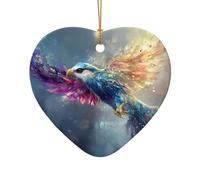 WZYCWB Cet arbre de Noël oiseau en céramique en forme de cœur avec plumes de cristal imprimées avec un motif est parfait pour les fêtes de Noël d'hiver et la décoration de la maison.