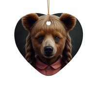 WZYCWB Cet ours en céramique en forme de cœur avec des nattes imprimées avec un motif est parfait pour les fêtes de Noël d'hiver et la décoration de la maison.