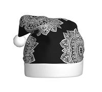 WZYCWB Chapeau de Père Noël à motif mandala avec bordure noire, adapté pour les fêtes de Noël, le réveillon du Nouvel An et les spectacles sur scène.