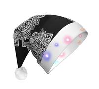 WZYCWB Chapeau de Père Noël à motif mandala avec bordure noire | Chapeau de vacances lumineux en peluche pour Noël, Nouvel An et événements de fête