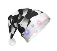 WZYCWB Chapeau de Père Noël à motif mosaïque ondulée noir et blanc | Chapeau de vacances lumineux en peluche pour Noël, Nouvel An et événements de fête
