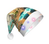 WZYCWB Chapeau de Père Noël à motifs de paysages architecturaux | Chapeau de vacances lumineux en peluche pour Noël, Nouvel An et événements de fête
