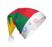WZYCWB Chapeau de Père Noël avec motif drapeau du Bénin | Chapeau de vacances lumineux en peluche pour Noël, Nouvel An et événements de fête