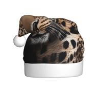 WZYCWB Chapeau de Père Noël imprimé léopard aux grands yeux, adapté pour les fêtes de Noël, les fêtes du Nouvel An et les spectacles sur scène.