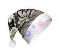 WZYCWB Chapeau de Père Noël lumineux imprimé chat noir dans une forêt étrange - Parfait pour Noël, le Nouvel An et les fêtes de fin d'année