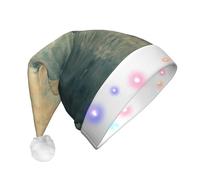 WZYCWB Chapeau de Père Noël motif bateau à l'horizon | Chapeau de vacances lumineux en peluche pour Noël, Nouvel An et événements de fête