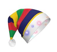 WZYCWB Chapeaux de Père Noël pour adulte Drapeau de l'Ile Maurice en peluche Cadeaux de fête de Noël Nouvel An Unisexe Chapeau de Père Noël Lumière LED