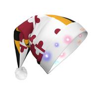 WZYCWB Chapeaux de Père Noël pour adultes, motif drapeau de l'État du Maryland, cadeaux de fête de Noël, chapeaux de Père Noël unisexes avec lumière LED pour le Nouvel An