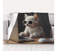 WZYCWB Chaton portant des lunettes de soleil 127 x 101,6 cm Couverture en flanelle imprimée - 76,2-203,2 cm. Une couverture chaude pour l'automne à la maison et une couverture de voyage portable.