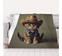WZYCWB Chaton portant un chapeau 101,6 x 76,2 cm couverture en flanelle imprimée - 76,2-203,2 cm. Une couverture chaude pour l'automne à la maison et une couverture de voyage portable.