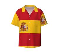 WZYCWB Chemise à manches courtes pour homme Motif drapeau espagnol, noir, Taille XL